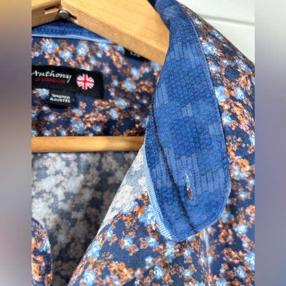 Anthony of London poplin button-down shirt, Large, navy pattern, Business Casual - Picture 6 of 8